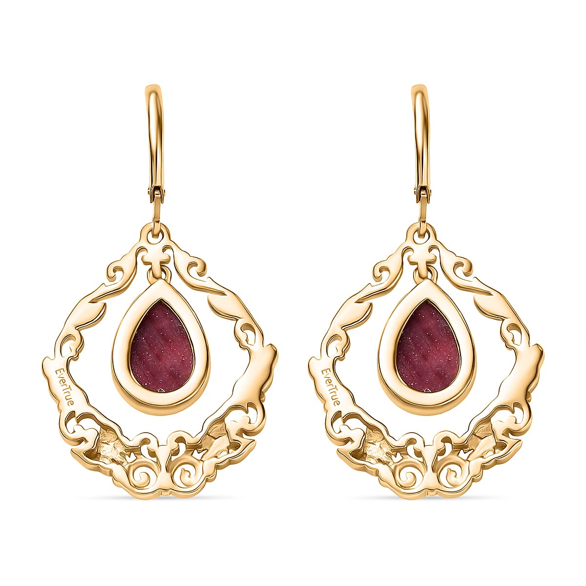 EverTrue Natural Thulite Earring with Lever Back in Yellow Gold Plated 8.07 Ct.