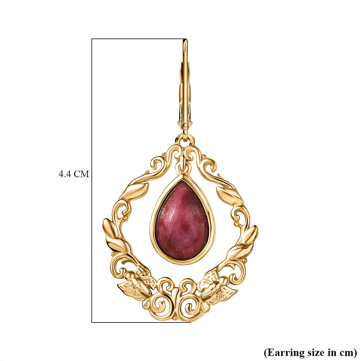 EverTrue Natural Thulite Earring with Lever Back in Yellow Gold Plated 8.07 Ct.