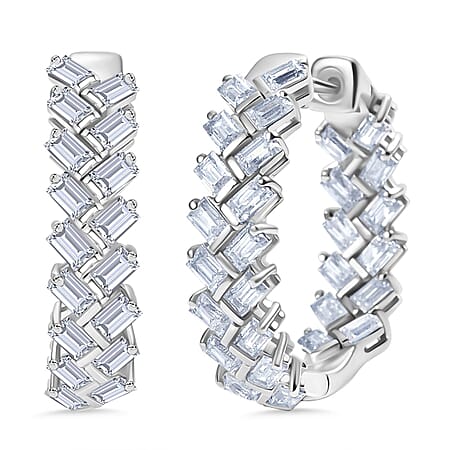 D'Joy 4.35 Ct. Moissanite Woven Hoop Earring in Rhodium Overlay Sterling Silver