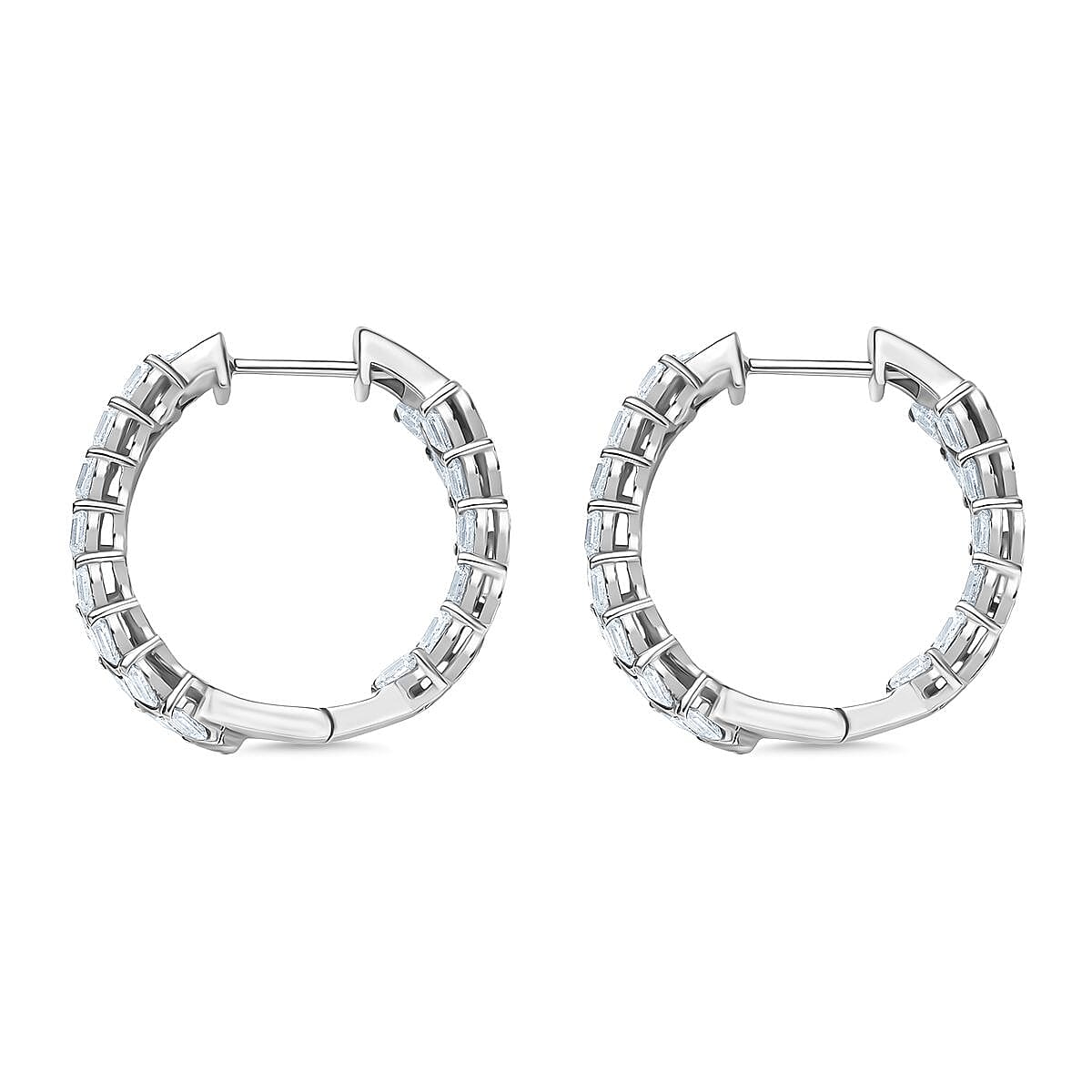 D'Joy Moissanite Cluster Earring with Hoop in Rhodium Overlay Sterling Silver 4.35 Ct, Silver Wt. 9.57 Gms.