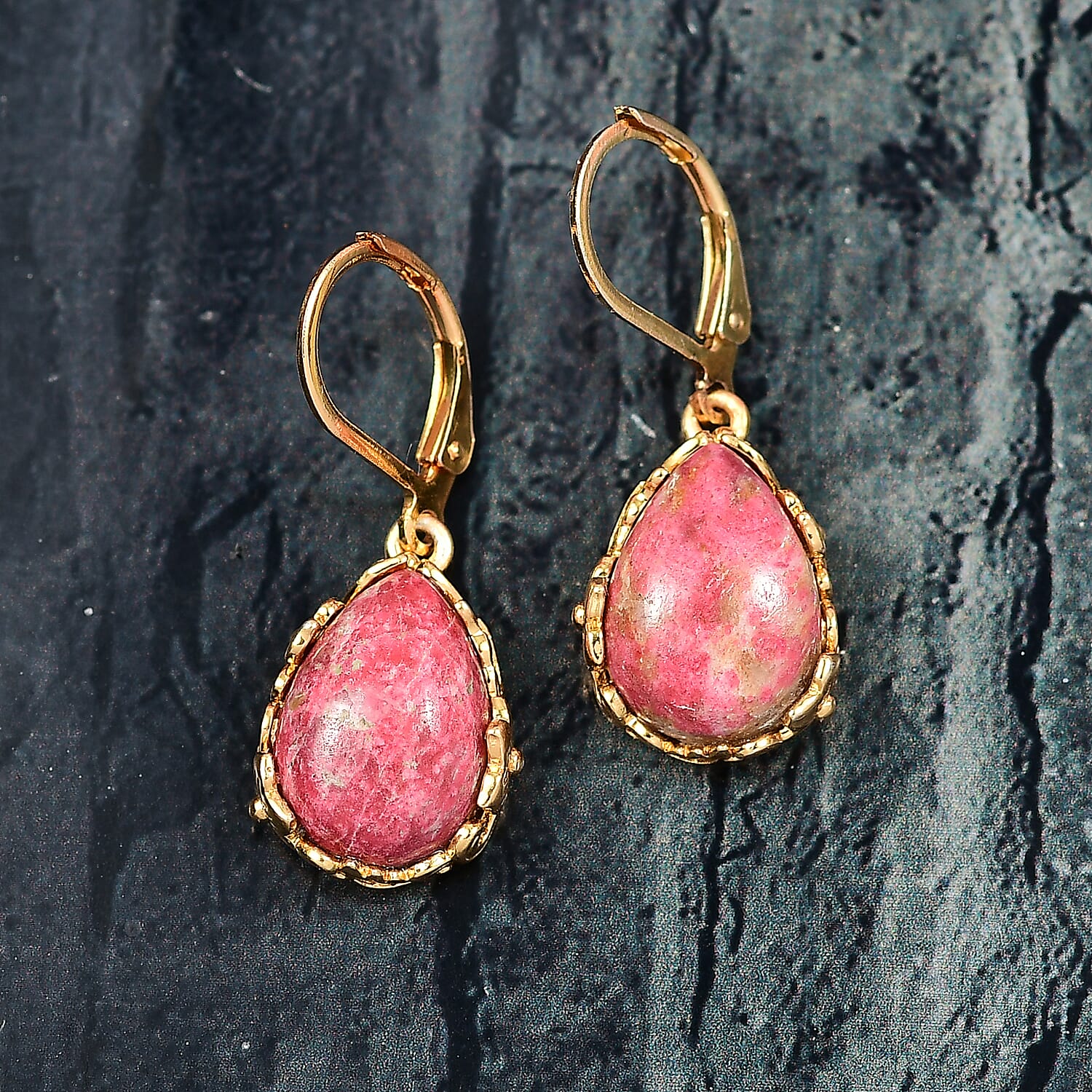EverTrue Natural Thulite Earring with Lever Back in Yellow Gold Plated 11.92 Ct.