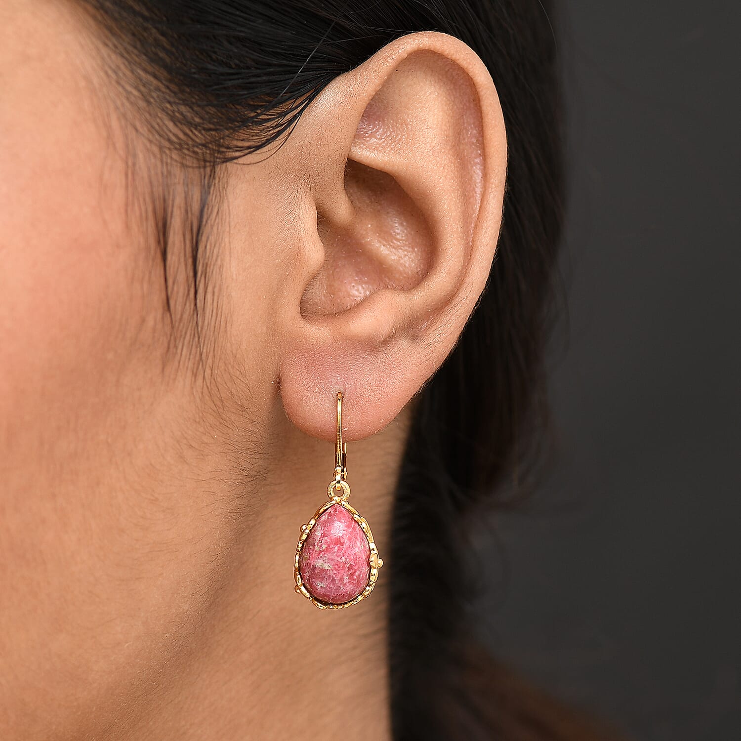 EverTrue Natural Thulite Earring with Lever Back in Yellow Gold Plated 11.92 Ct.