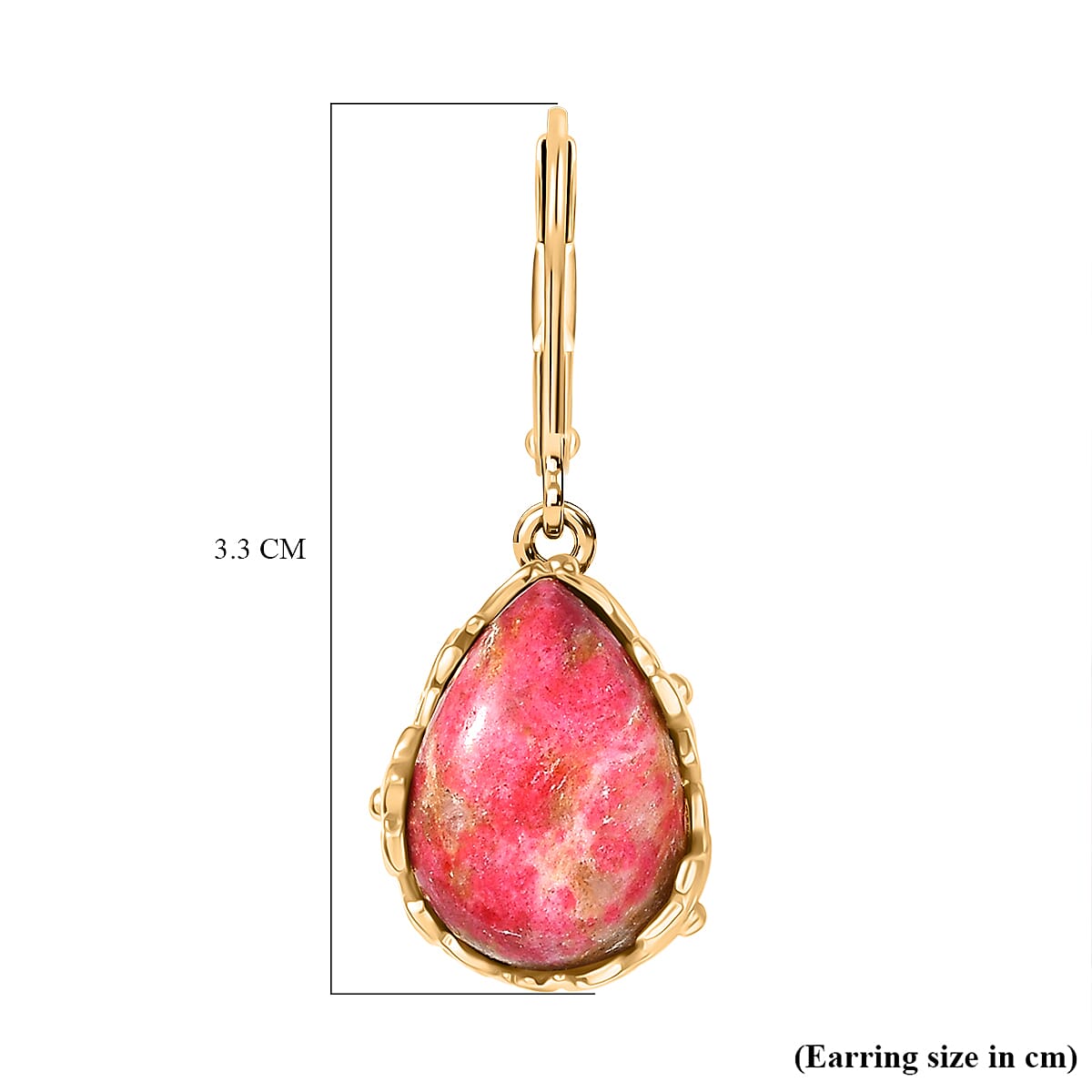 EverTrue Natural Thulite Earring with Lever Back in Yellow Gold Plated 11.92 Ct.