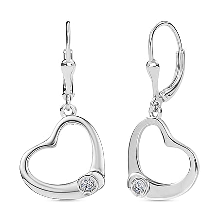 LUXURIANT Lab Grown Diamond Solitaire Heart Earring in Rhodium Overlay Sterling Silver