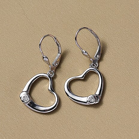 Luxuriant Lab Grown Diamond (SI-GH) Solitaire Lever Back Earring in Rhodium Overlay Sterling Silver 0.11 Ct.