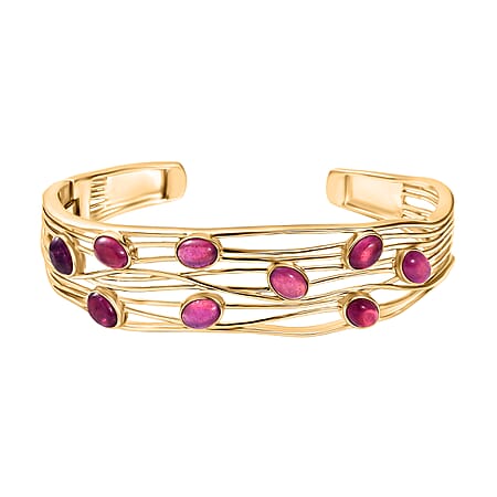EverTrue Close Out Deal - Cabo Delgado Ruby Cuff Bangle (Size 7.5) in Yellow Gold Plated 7.59 Ct.