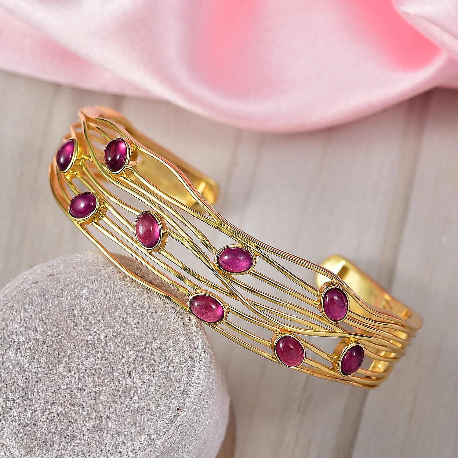 EverTrue Close Out Deal - Cabo Delgado Ruby Cuff Bangle (Size 7.5) in Yellow Gold Plated 7.59 Ct.