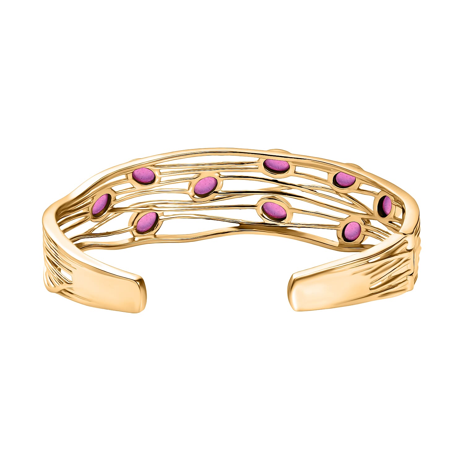 EverTrue Close Out Deal - Cabo Delgado Ruby Cuff Bangle (Size 7.5) in Yellow Gold Plated 7.59 Ct.