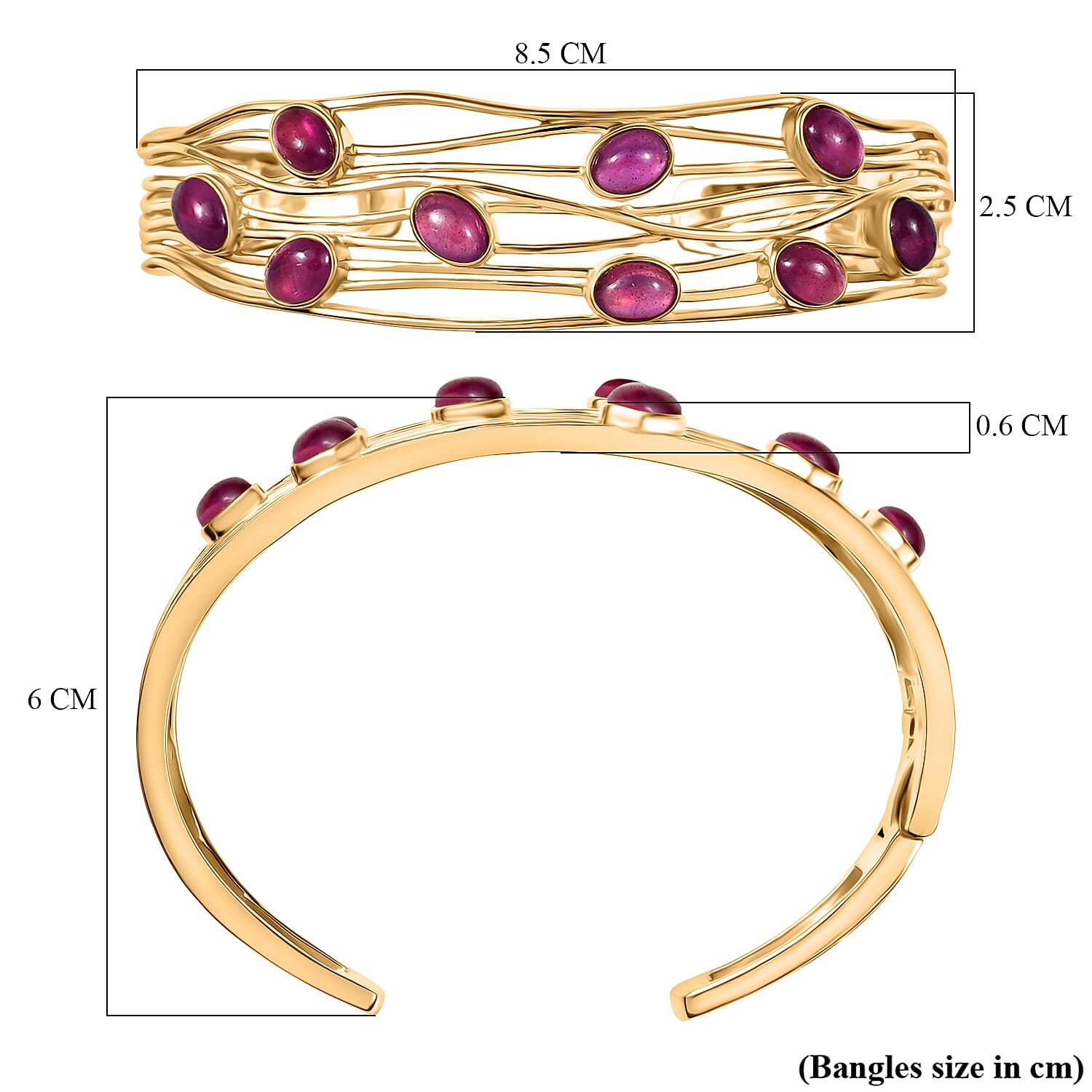 EverTrue Close Out Deal - Cabo Delgado Ruby Cuff Bangle (Size 7.5) in Yellow Gold Plated 7.59 Ct.