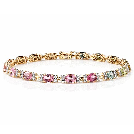 9K Yellow Gold Multi-Tourmaline & Moissanite Cluster Bracelet (Size - 7.5) with GB Lock Box 6.58 Ct, Gold Wt. 4.47 Gms