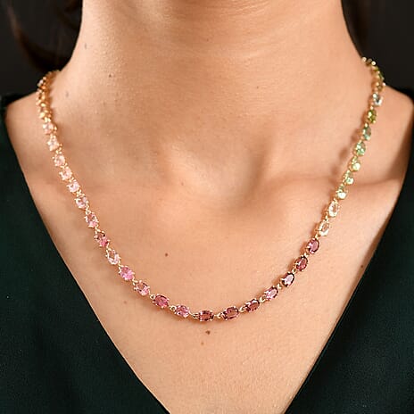 9K Yellow Gold Multi-Tourmaline Necklace (Size - 18) with GB Lock Box 21.67 Ct, Gold Wt. 7.65 Gms