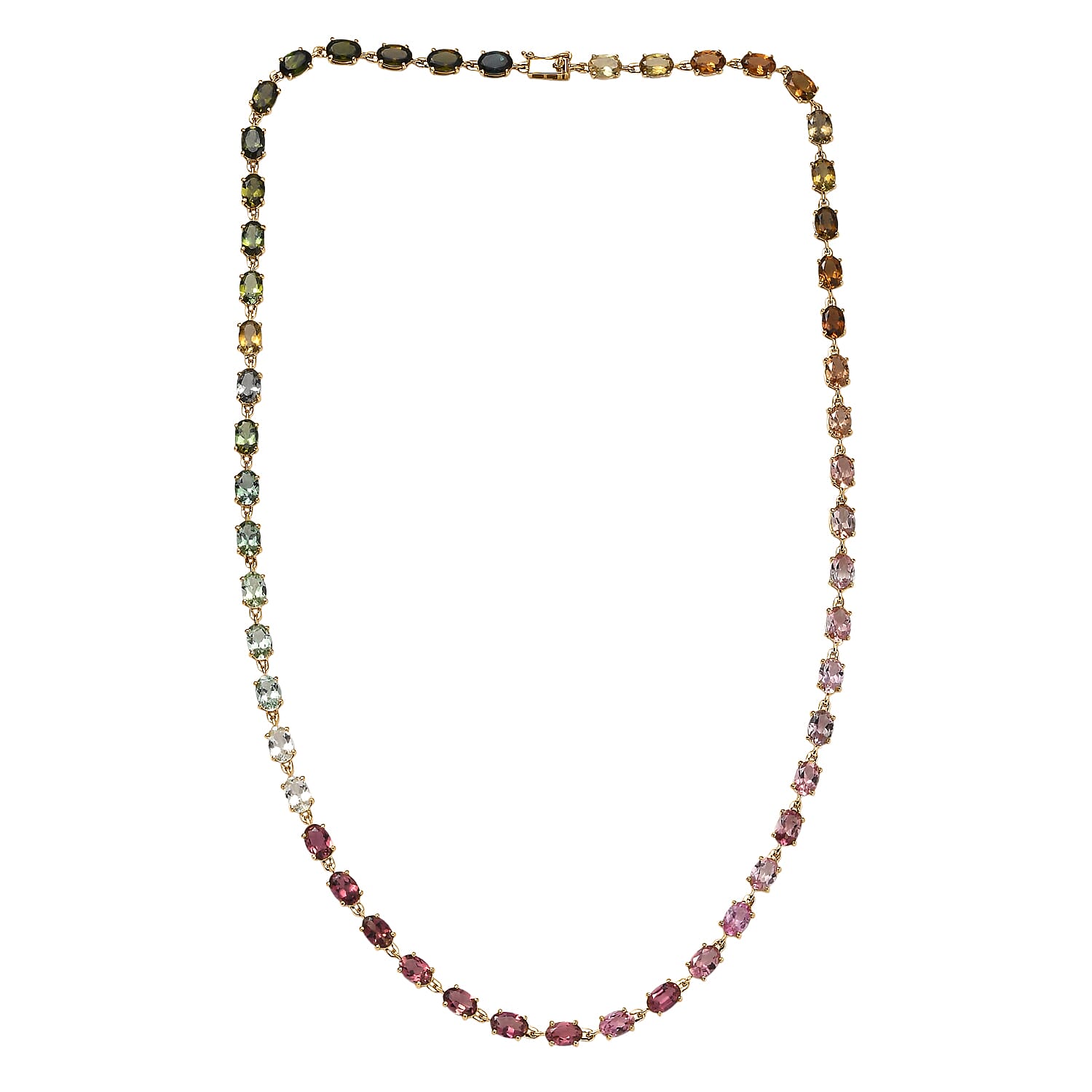 9K Yellow Gold Multi-Tourmaline Necklace (Size - 18) with GB Lock Box 21.67 Ct, Gold Wt. 7.65 Gms