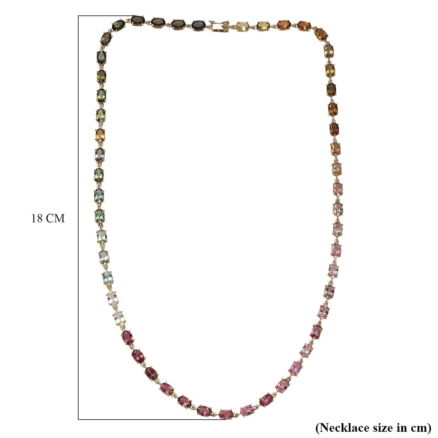9K Yellow Gold Multi-Tourmaline Necklace (Size - 18) with GB Lock Box 21.67 Ct, Gold Wt. 7.65 Gms