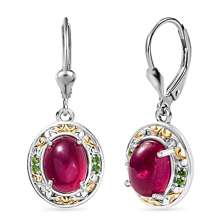 D'Joy African Ruby, Natural Chrome Diopside Lever Back Earring in 18K Vermeil Yellow Gold Plated and Rhodium Overlay Sterling Silver 6.29 Ct.