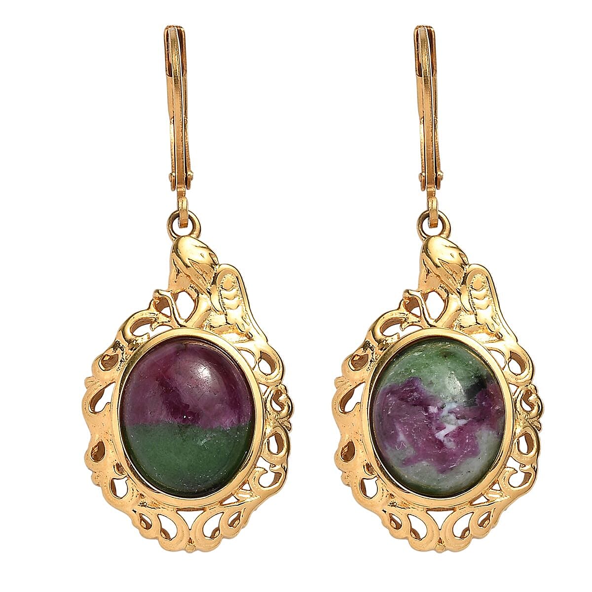 EverTrue Natural Ruby Zoisite Solitaire Lever Back Earring in 18K Yellow Gold Plated 14.34 Ct.