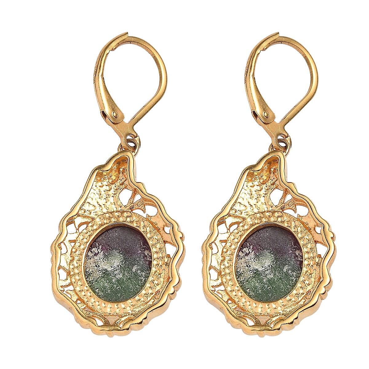 EverTrue Natural Ruby Zoisite Solitaire Lever Back Earring in 18K Yellow Gold Plated 14.34 Ct.