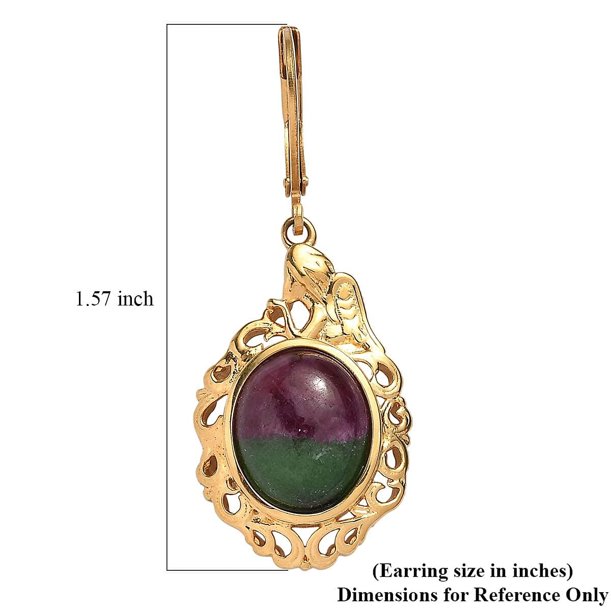 EverTrue Natural Ruby Zoisite Solitaire Lever Back Earring in 18K Yellow Gold Plated 14.34 Ct.