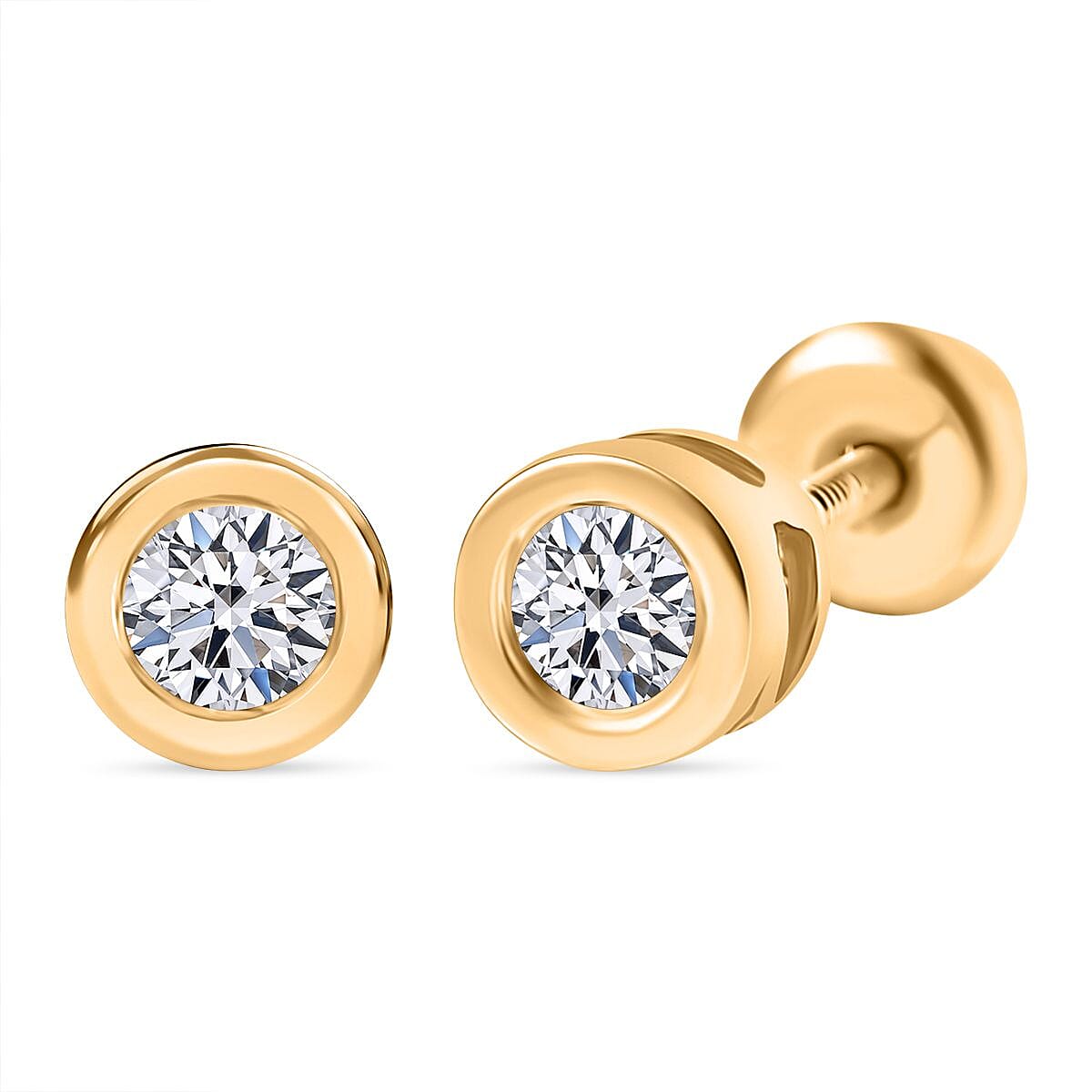 Luxuriant Lab Grown Diamond (SI-GH) Solitaire Earrings With Screw Backs in 18K Vermeil Yellow Gold Plated Sterling Silver 0.26 Ct.
