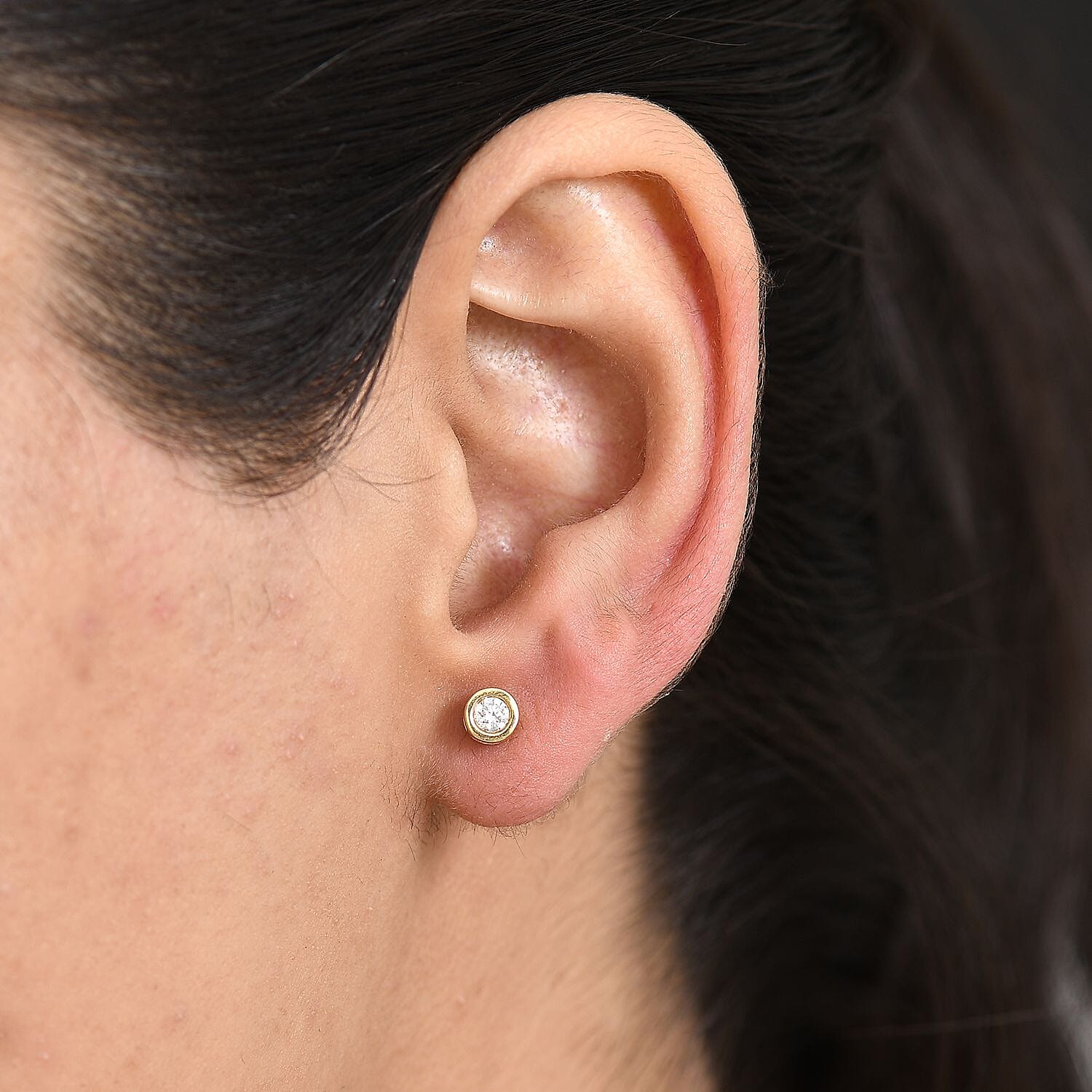 Luxuriant Lab Grown Diamond (SI-GH) Solitaire Earrings With Screw Backs in 18K Vermeil Yellow Gold Plated Sterling Silver 0.26 Ct.