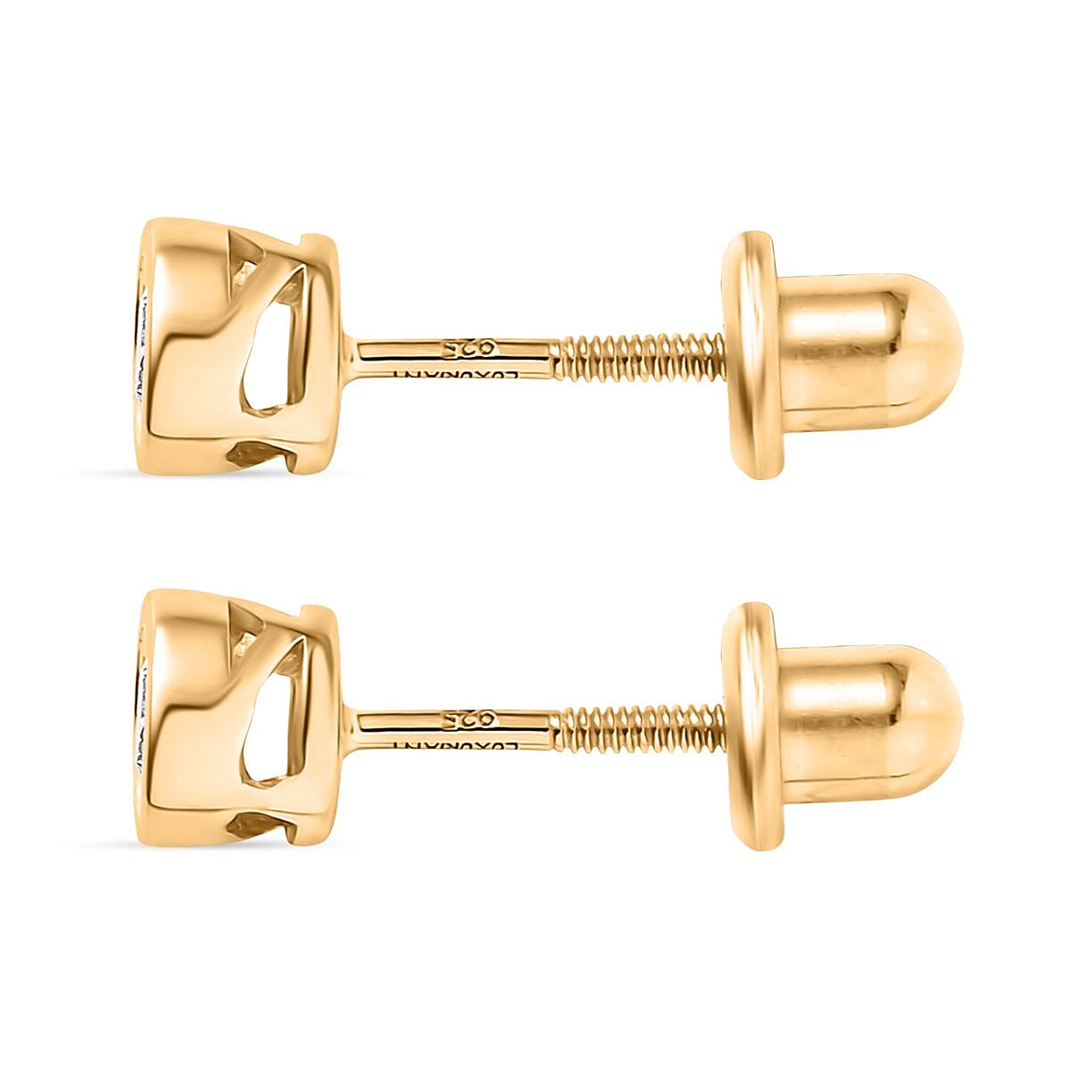 Luxuriant Lab Grown Diamond (SI-GH) Solitaire Earrings With Screw Backs in 18K Vermeil Yellow Gold Plated Sterling Silver 0.26 Ct.