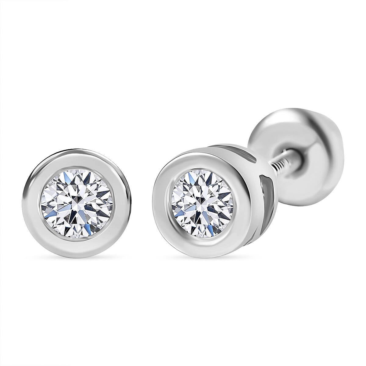 Luxuriant Lab Grown Diamond (SI-GH) Solitaire Earrings with Screw Back in Rhodium Overlay Sterling Silver 0.27 Ct.