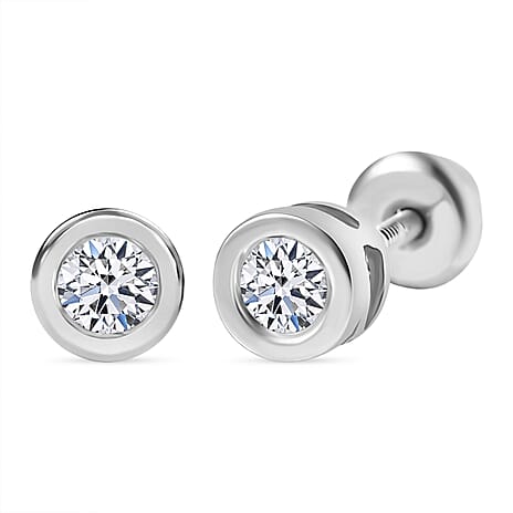 Luxuriant Lab Grown Diamond (SI-GH) Solitaire Earrings with Screw Back in Rhodium Overlay Sterling Silver 0.27 Ct.