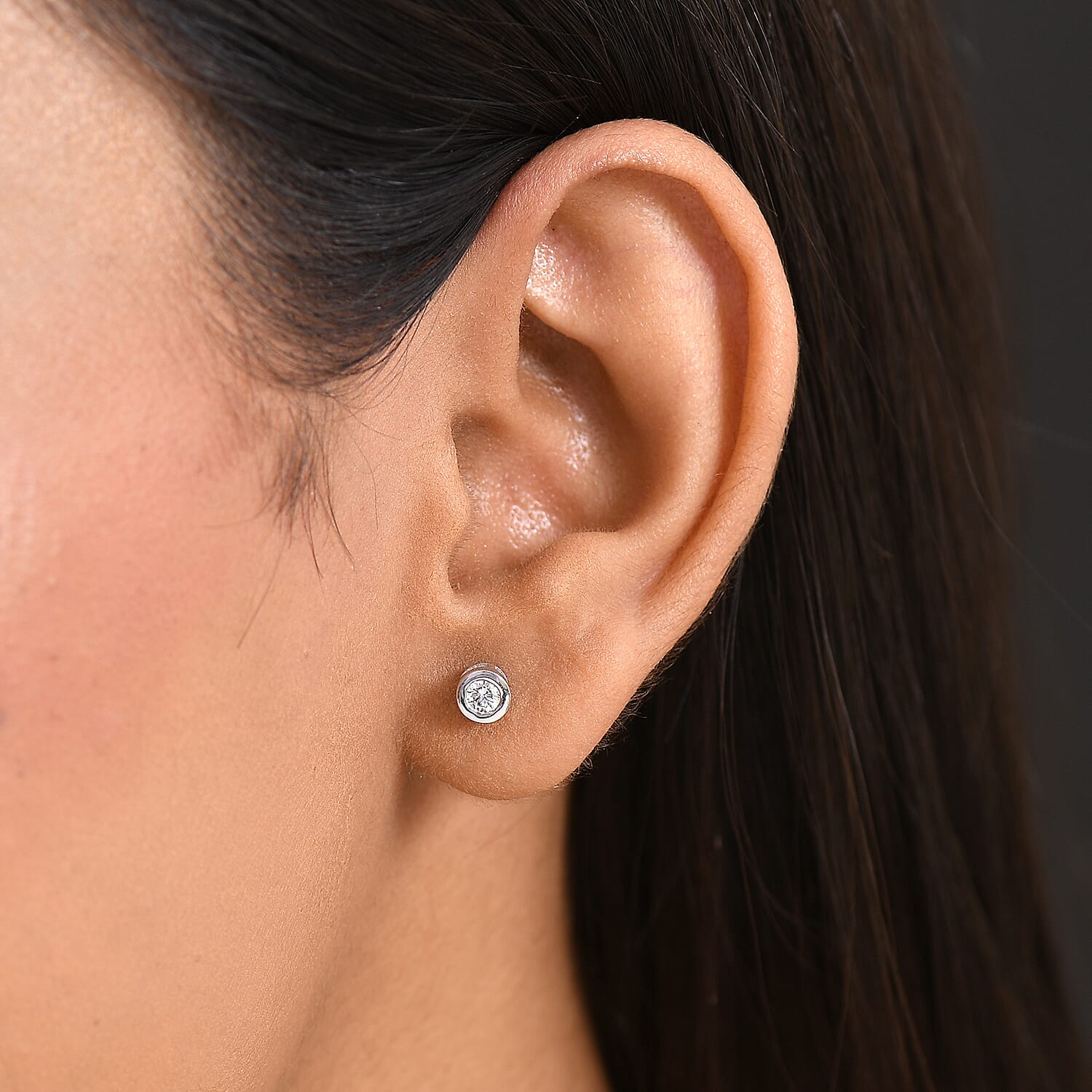 Luxuriant Lab Grown Diamond (SI-GH) Solitaire Earrings with Screw Back in Rhodium Overlay Sterling Silver 0.27 Ct.