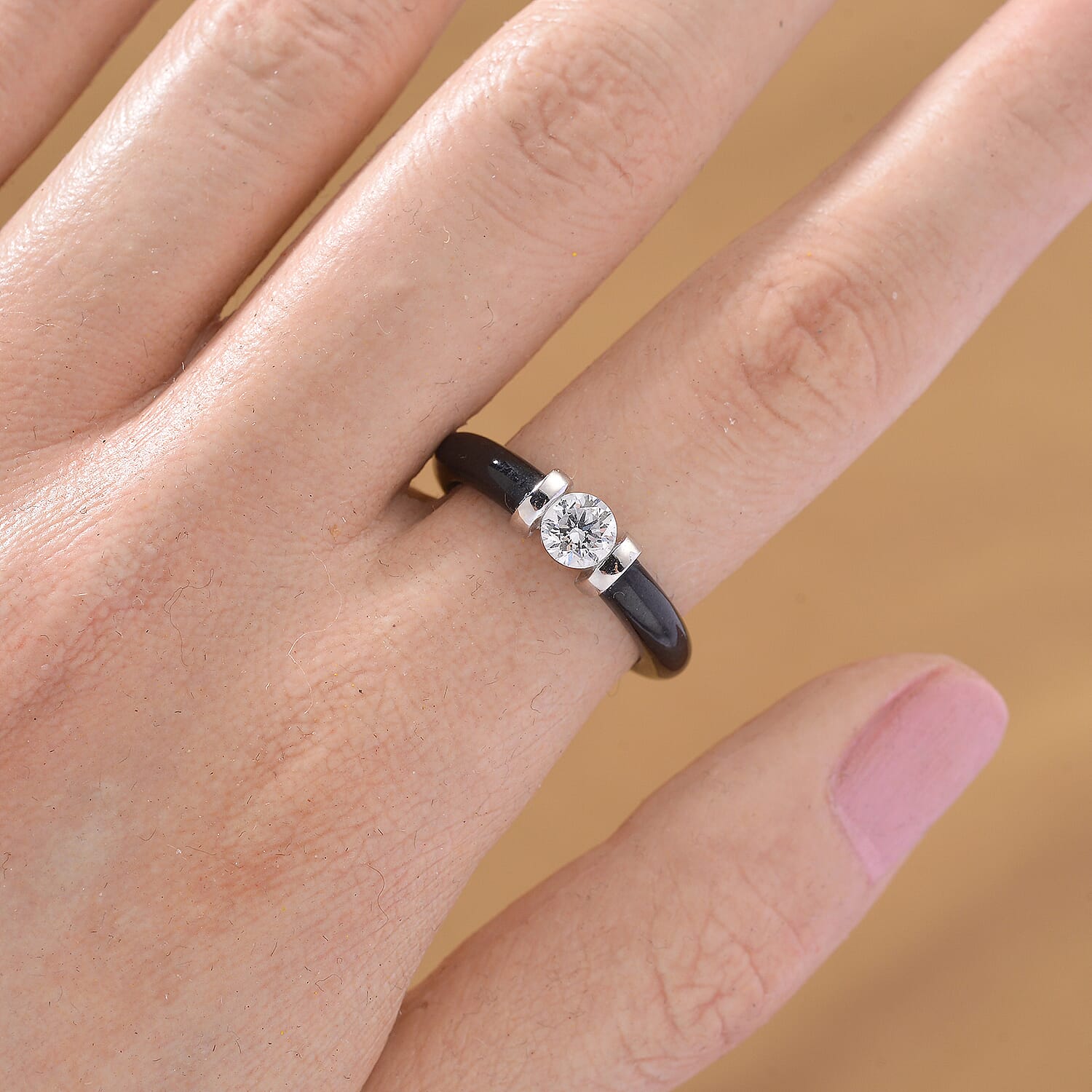 Lab Grown Diamond & Boots Black Jade Band Ring in Rhodium Overlay Sterling Silver 13.90 Ct.