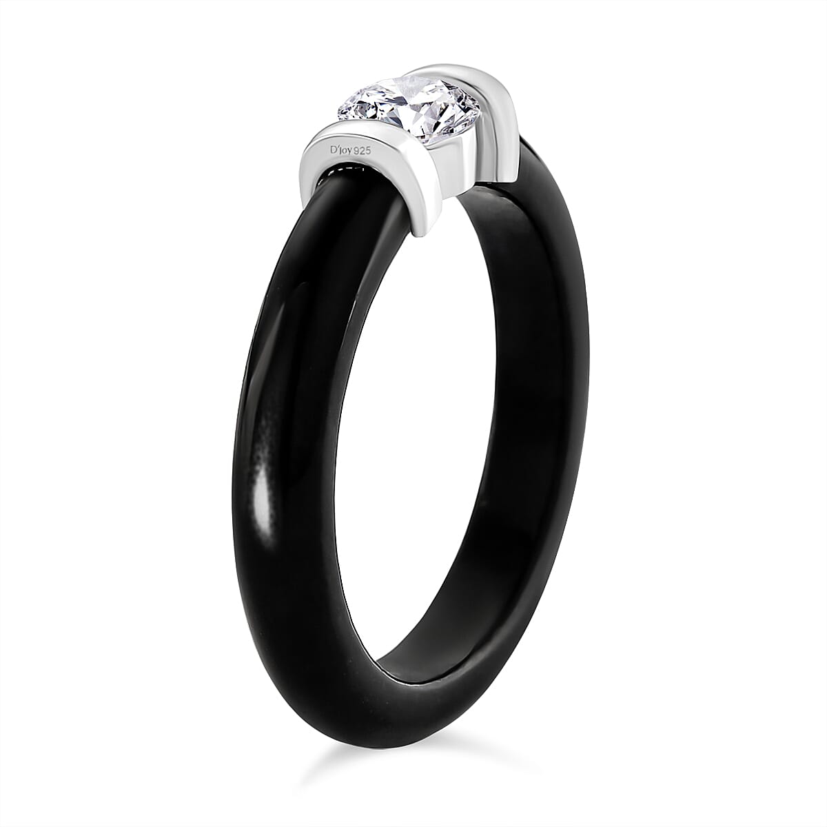 Lab Grown Diamond & Boots Black Jade Band Ring in Rhodium Overlay Sterling Silver 13.90 Ct.