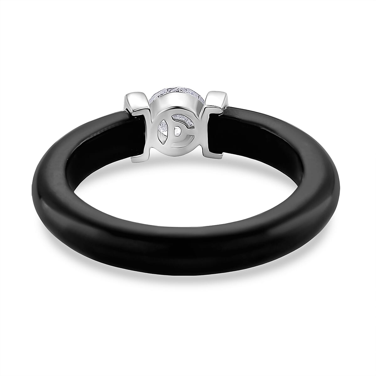 Lab Grown Diamond & Boots Black Jade Band Ring in Rhodium Overlay Sterling Silver 13.90 Ct.