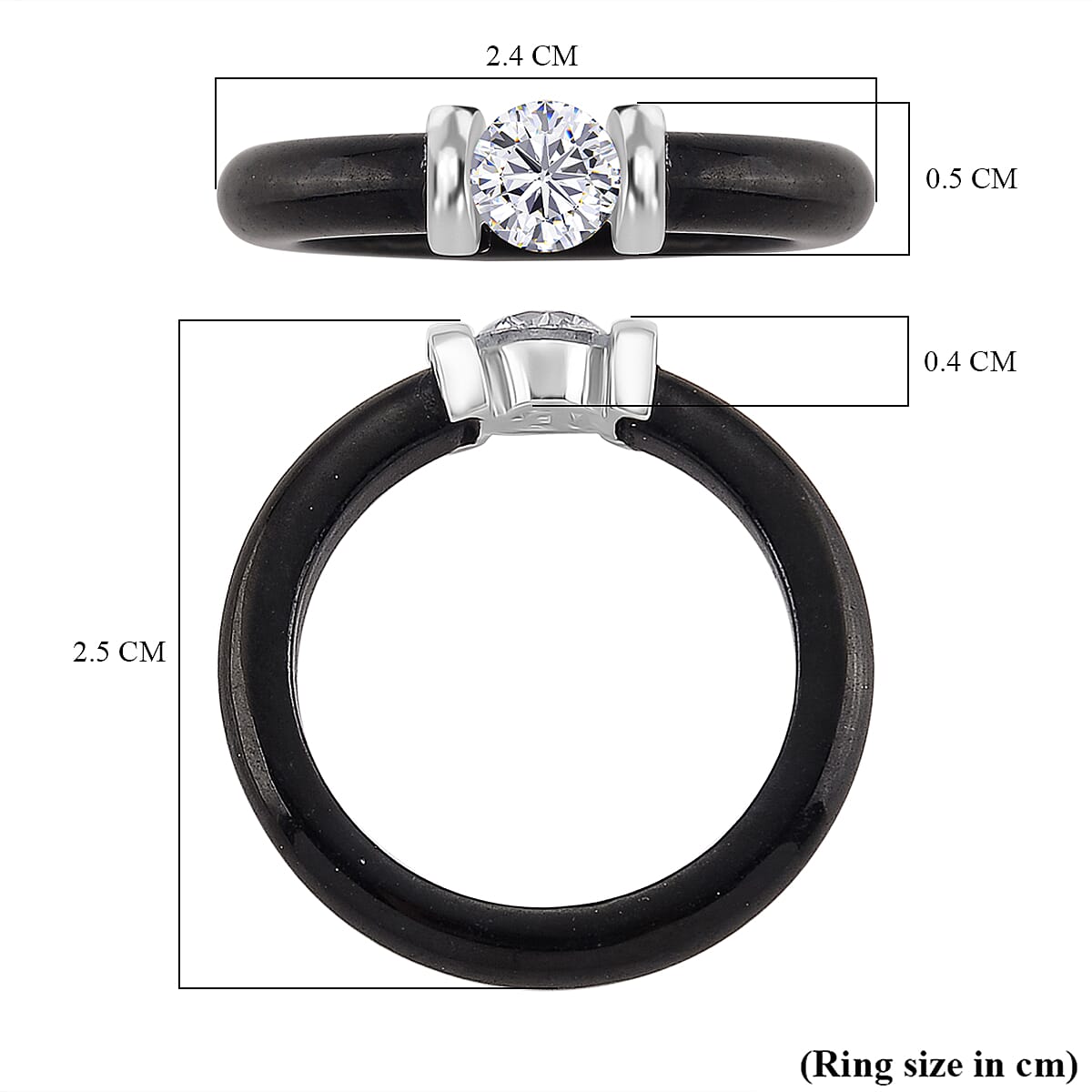 Lab Grown Diamond & Boots Black Jade Band Ring in Rhodium Overlay Sterling Silver 13.90 Ct.