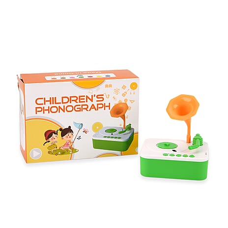 Childrens Early Education Phonograph - Interactive Audio Storyteller with 96 Cards, Bluetooth, Recording Function - 810- Educational Stories - Green White - Orange