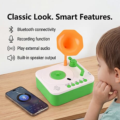 Childrens Early Education Phonograph - Interactive Audio Storyteller with 96 Cards, Bluetooth, Recording Function - 810- Educational Stories - Green White - Orange