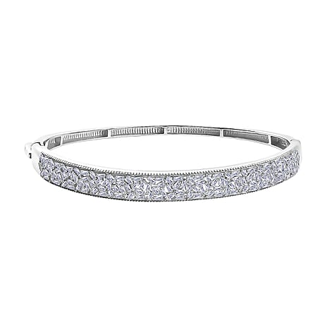 Luxuriant Lab Grown Diamond (SI-GH) Fire Cracker Bangle (Size 7.5) in Rhodium Overlay Sterling Silver 1.82 Ct, Silver Wt. 15.84 Gms.