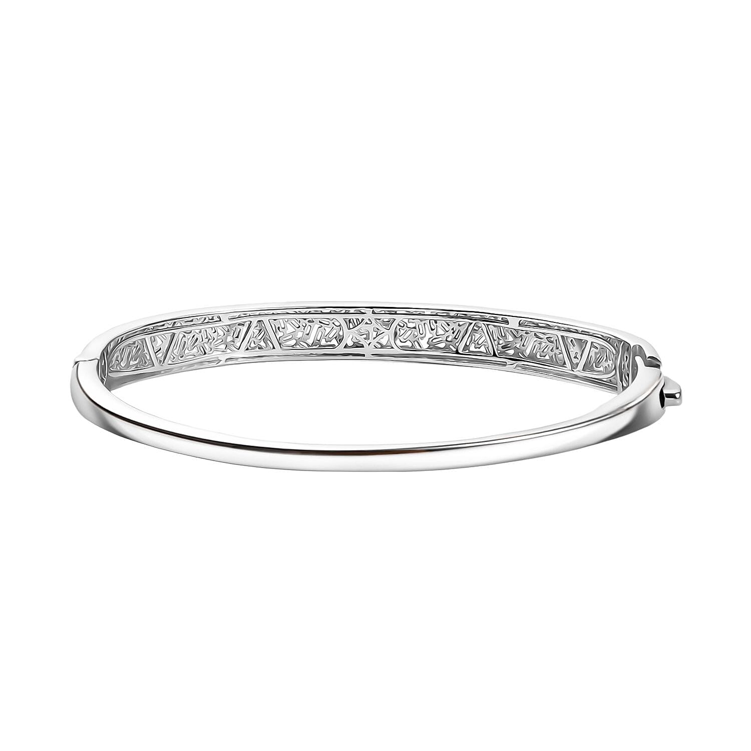 Luxuriant Lab Grown Diamond (SI-GH) Fire Cracker Bangle (Size 7.5) in Rhodium Overlay Sterling Silver 1.82 Ct, Silver Wt. 15.84 Gms.