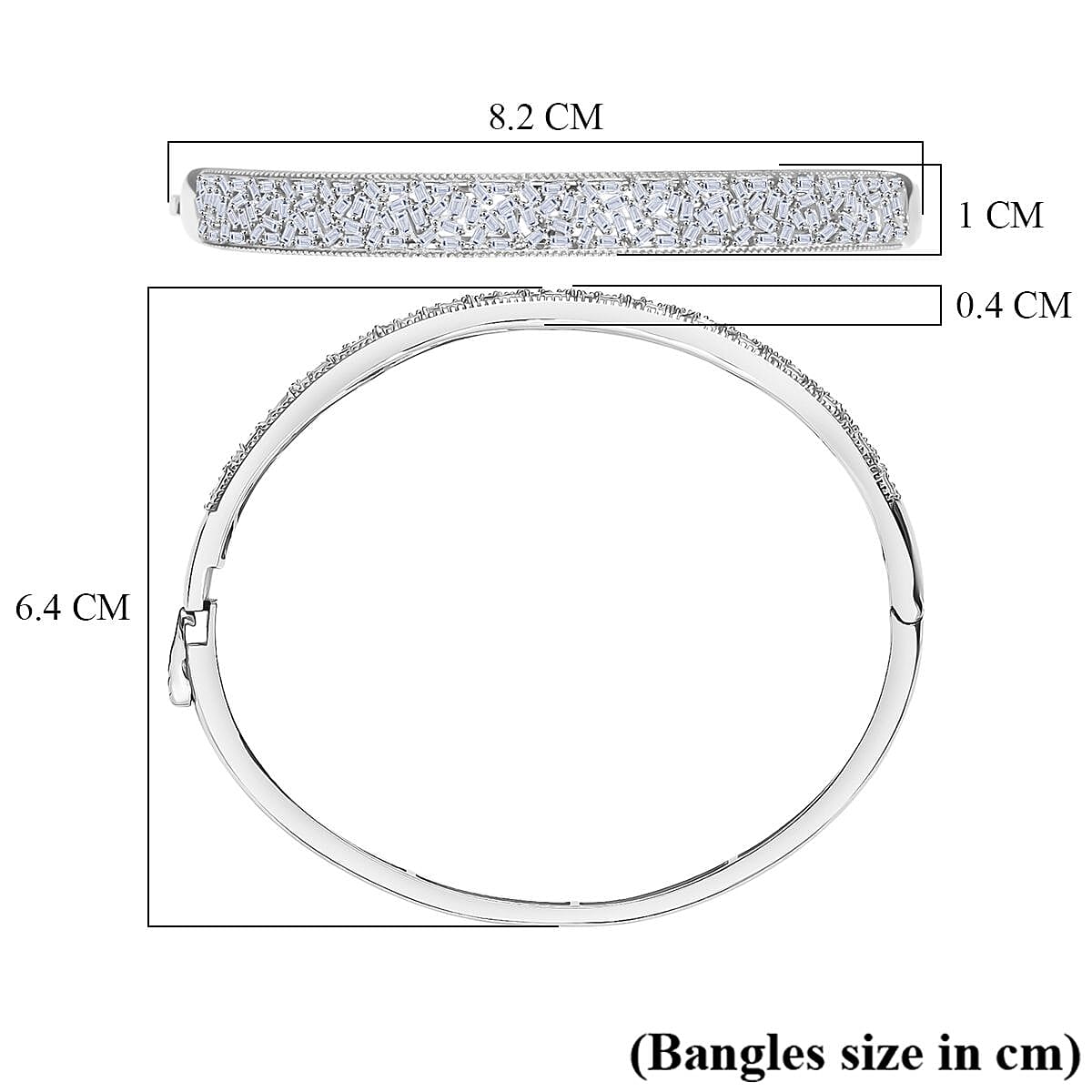 Luxuriant Lab Grown Diamond (SI-GH) Fire Cracker Bangle (Size 7.5) in Rhodium Overlay Sterling Silver 1.82 Ct, Silver Wt. 15.84 Gms.