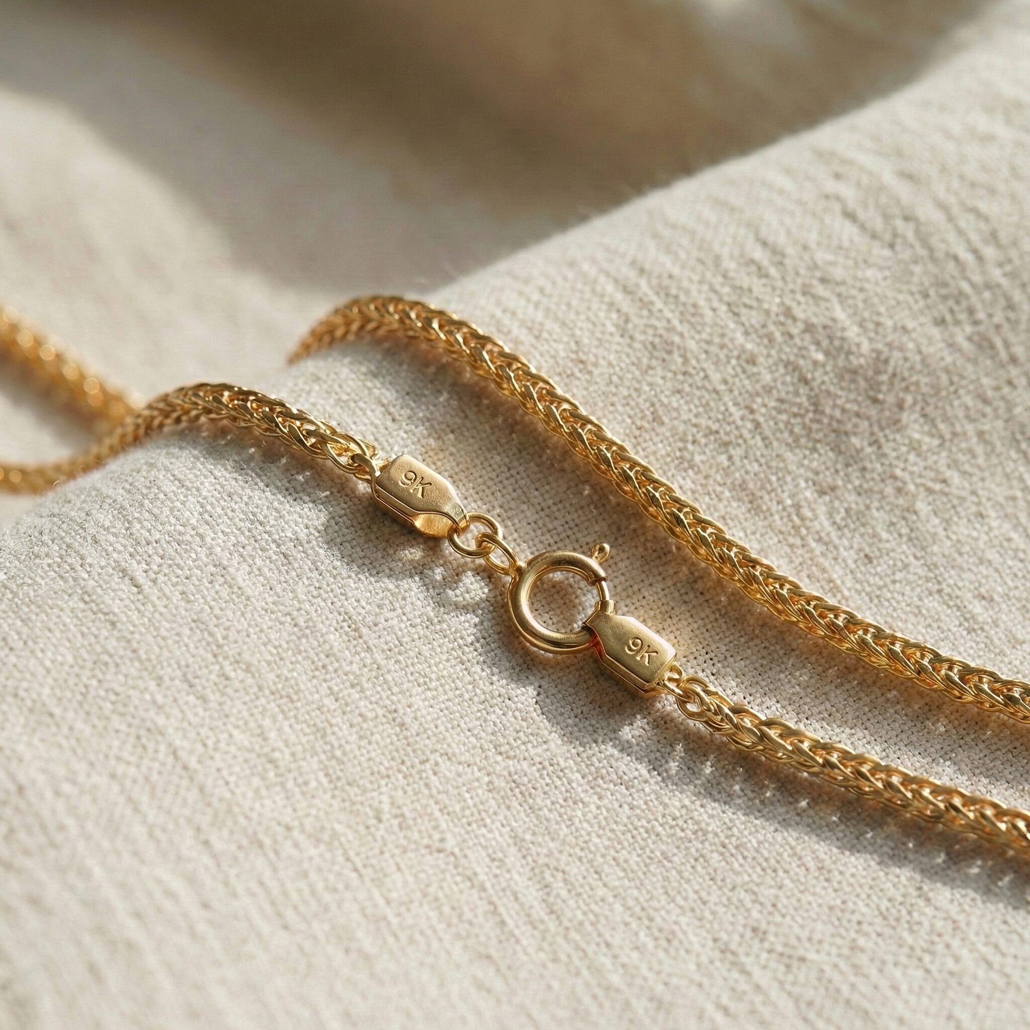 9K Yellow Gold Spiga Necklace (Size 20) with Spring Ring Clasp