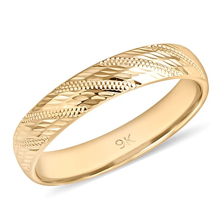9K Yellow Gold Diamond-Cut Band Ring