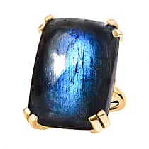 D'Joy Labradorite Ring in 18K Yellow Gold Plating Sterling Silver 31.56 Ct, Silver Wt. 5.23 Gms.