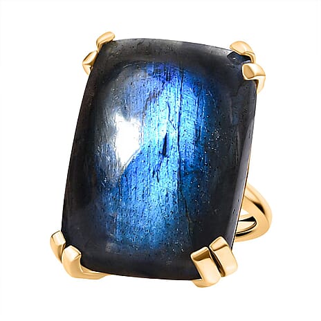 D'Joy Labradorite Ring in 18K Yellow Gold Plating Sterling Silver 31.56 Ct, Silver Wt. 5.23 Gms.