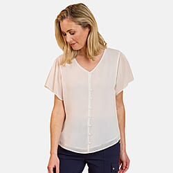 Emreco Short Sleeve V-neck Button Front Blouse