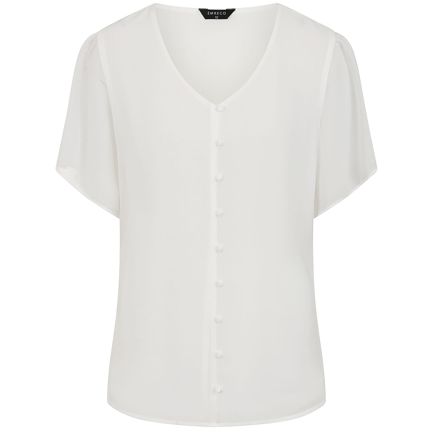 Emreco Short Sleeve V-neck Button Front Blouse