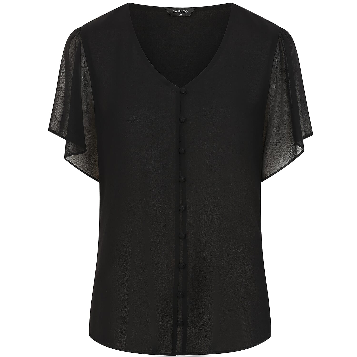 Emreco Short Sleeve V-neck Button Front Blouse