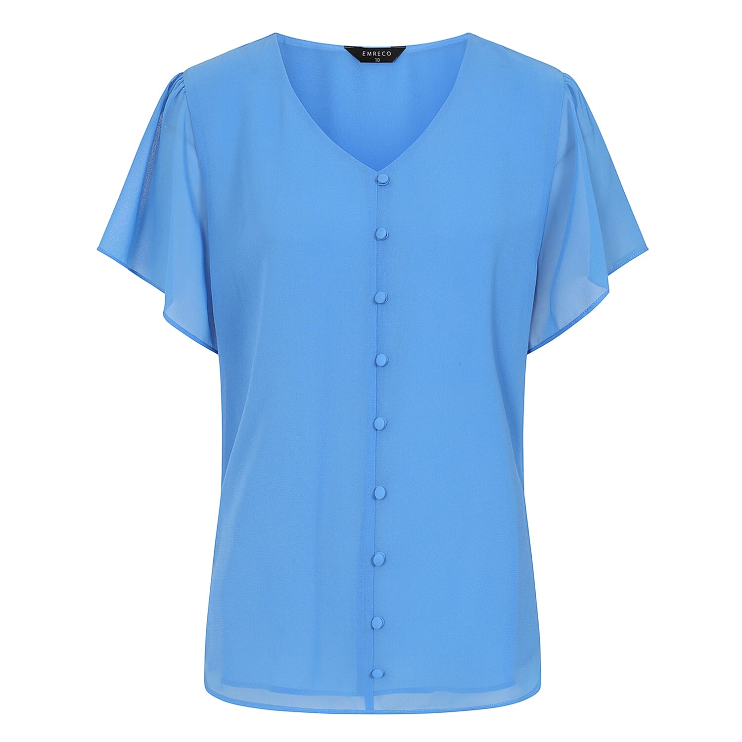 Emreco Short Sleeve V-neck Button Front Blouse