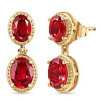 D'Joy Lab Grown Padparadscha Sapphire Dangling Earring in 18K Yellow Gold Plating Sterling Silver 5.54 Ct.