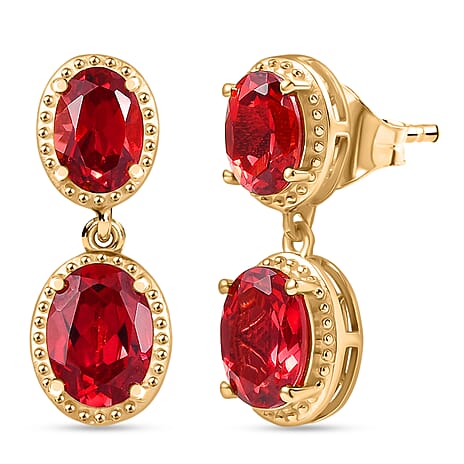 D'Joy Lab Grown Padparadscha Sapphire Dangling Earring in 18K Yellow Gold Plating Sterling Silver 5.54 Ct.