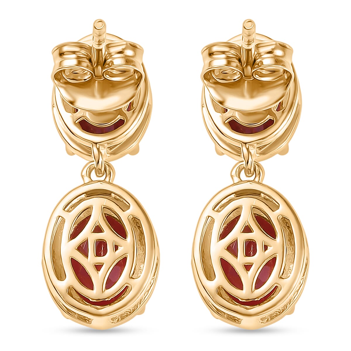 D'Joy Lab Grown Padparadscha Sapphire Dangling Earring in 18K Yellow Gold Plating Sterling Silver 5.54 Ct.