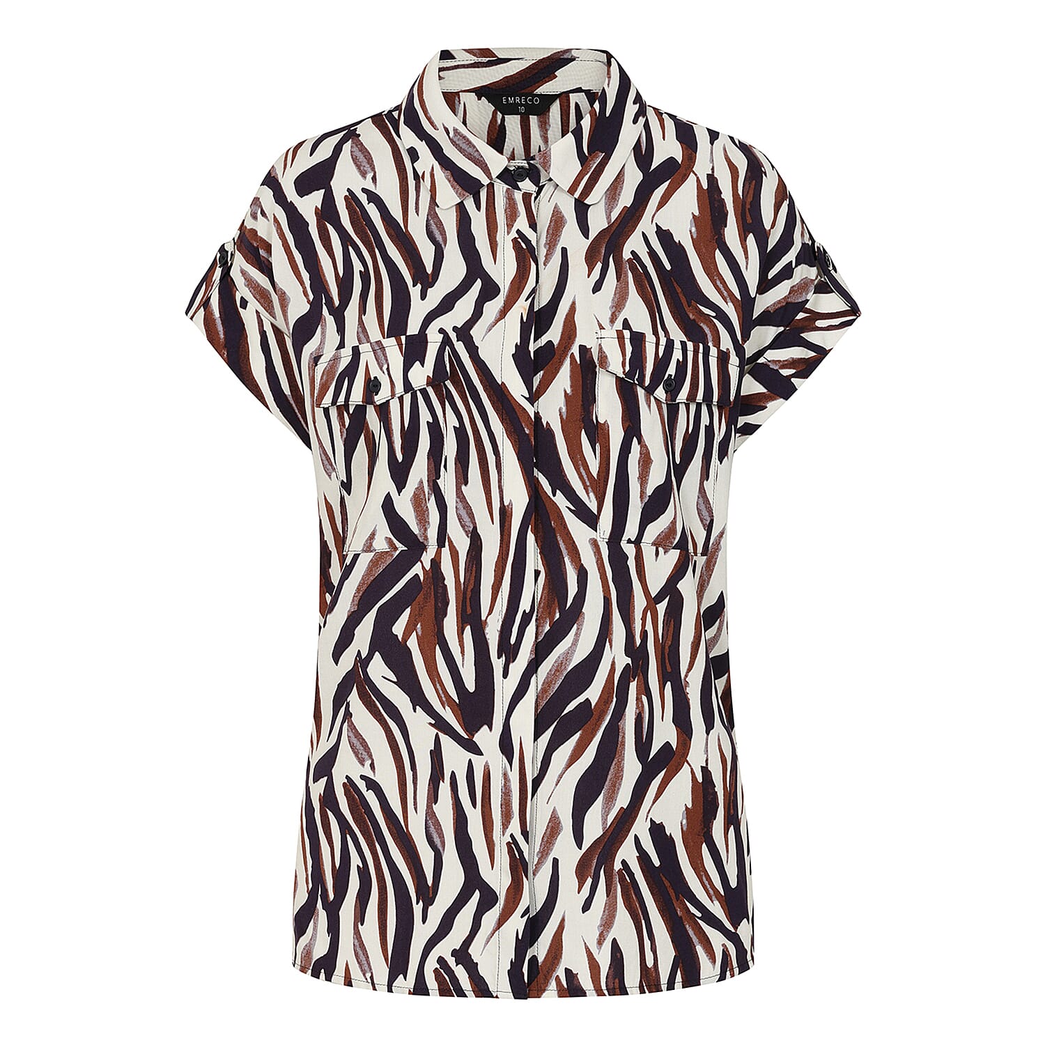 Spun viscose printed short sleeve collared blouse
