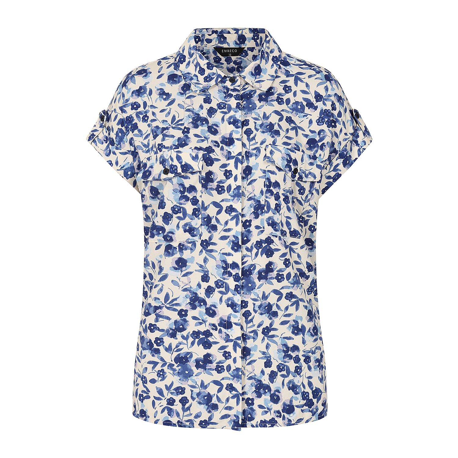 Emreco Spun Viscose Floral Printed Short Sleeve Collared Blouse