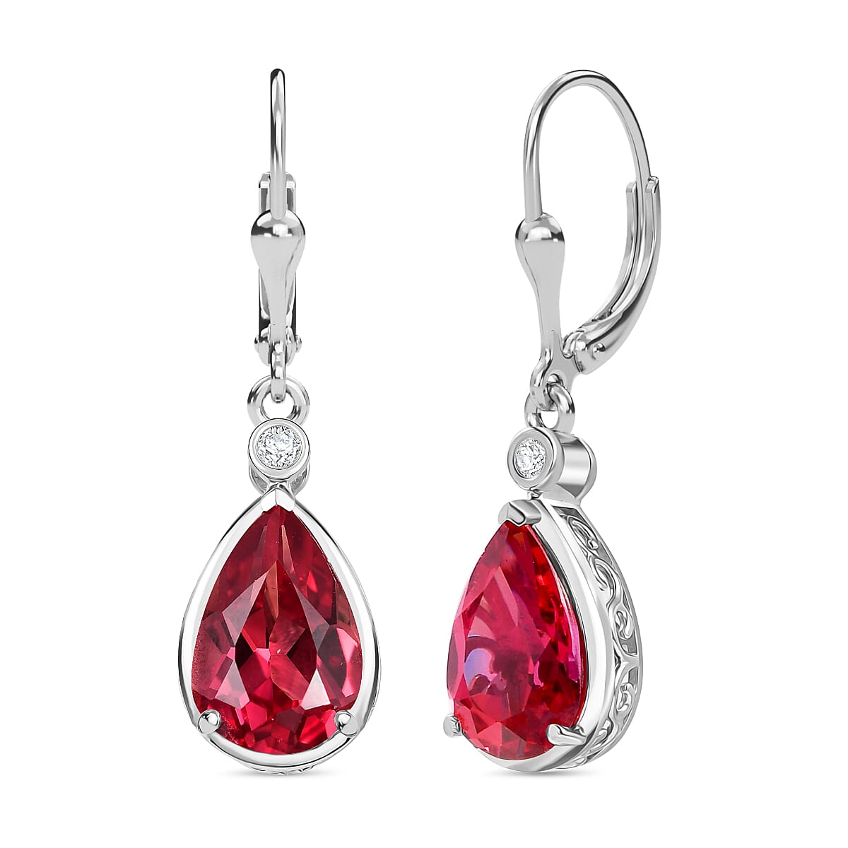 D'Joy Lab Grown Padparadscha Sapphire & Lab Grown Diamond Dangling Earring Sterling Silver 7.42 Ct.